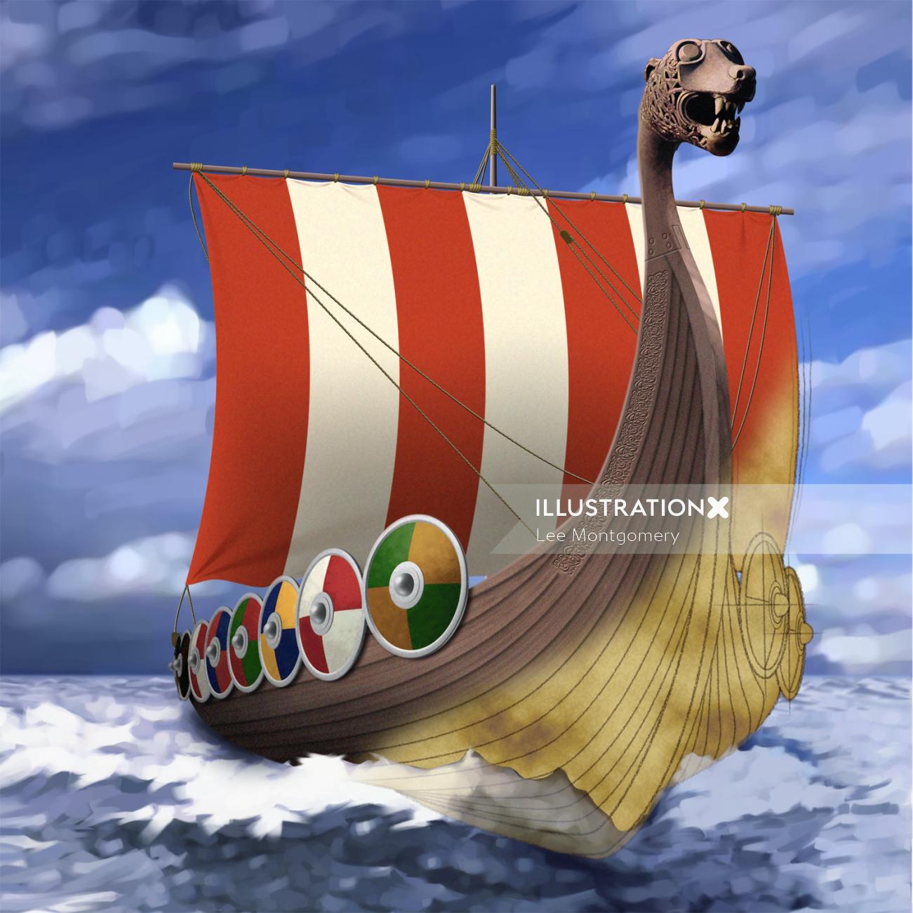 Barco vikingo de la naturaleza
