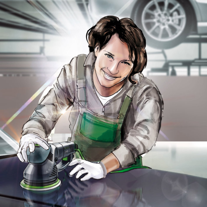 Technical storyboard of woman polising car
