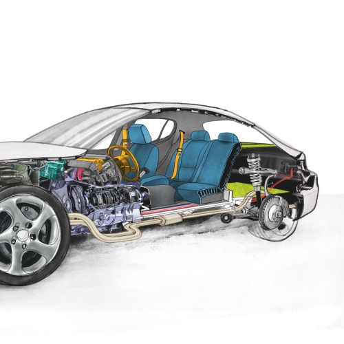 Technical storyboard of car mechanism
