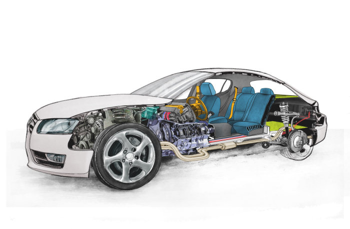 Technical storyboard of car mechanism

