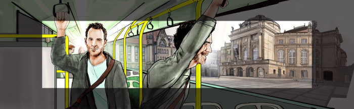 storyboard of people travelling in public transport
