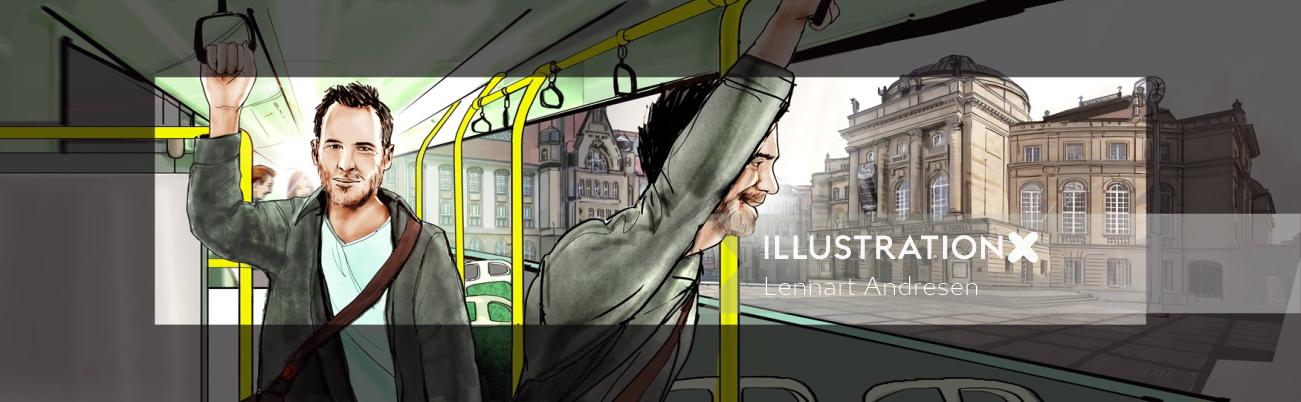 公共交通機関で旅行する人々の絵コンテ