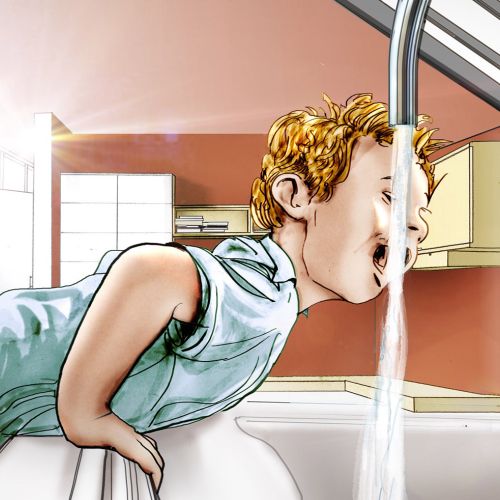 Illustration of boy drinking water
