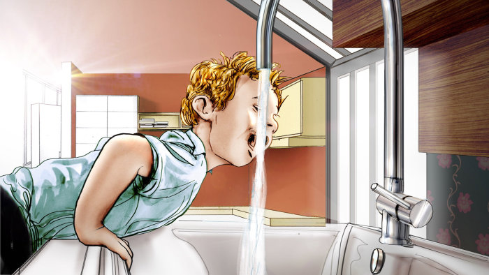 男孩喝水的插图