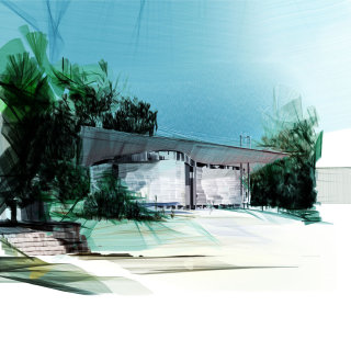 Ilustração da arquitetura do jardim da frente
