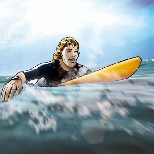 Painting of a surfer by Lennart Andresen
