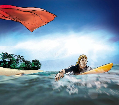 Pintura de um surfista por Lennart Andresen