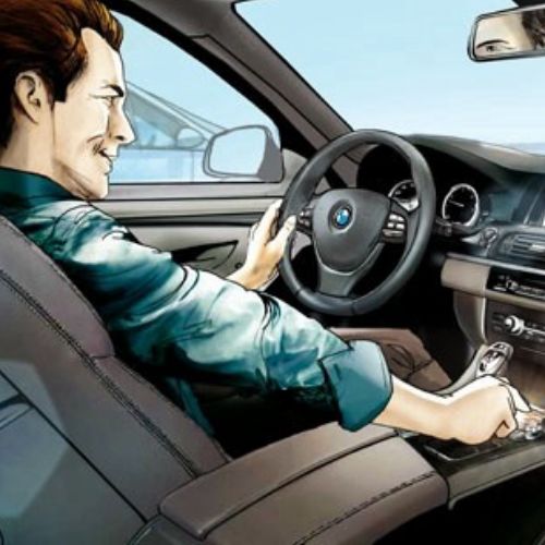 Illustration of a man driving car