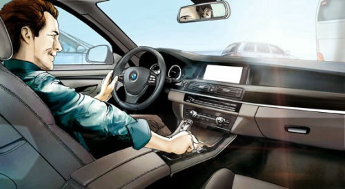 Illustration of a man driving car