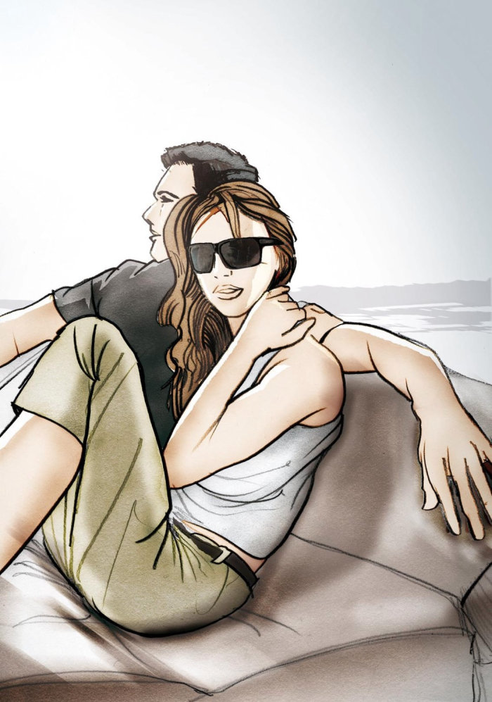 Storyboard of Happy couple appréciant une balade sur la plage