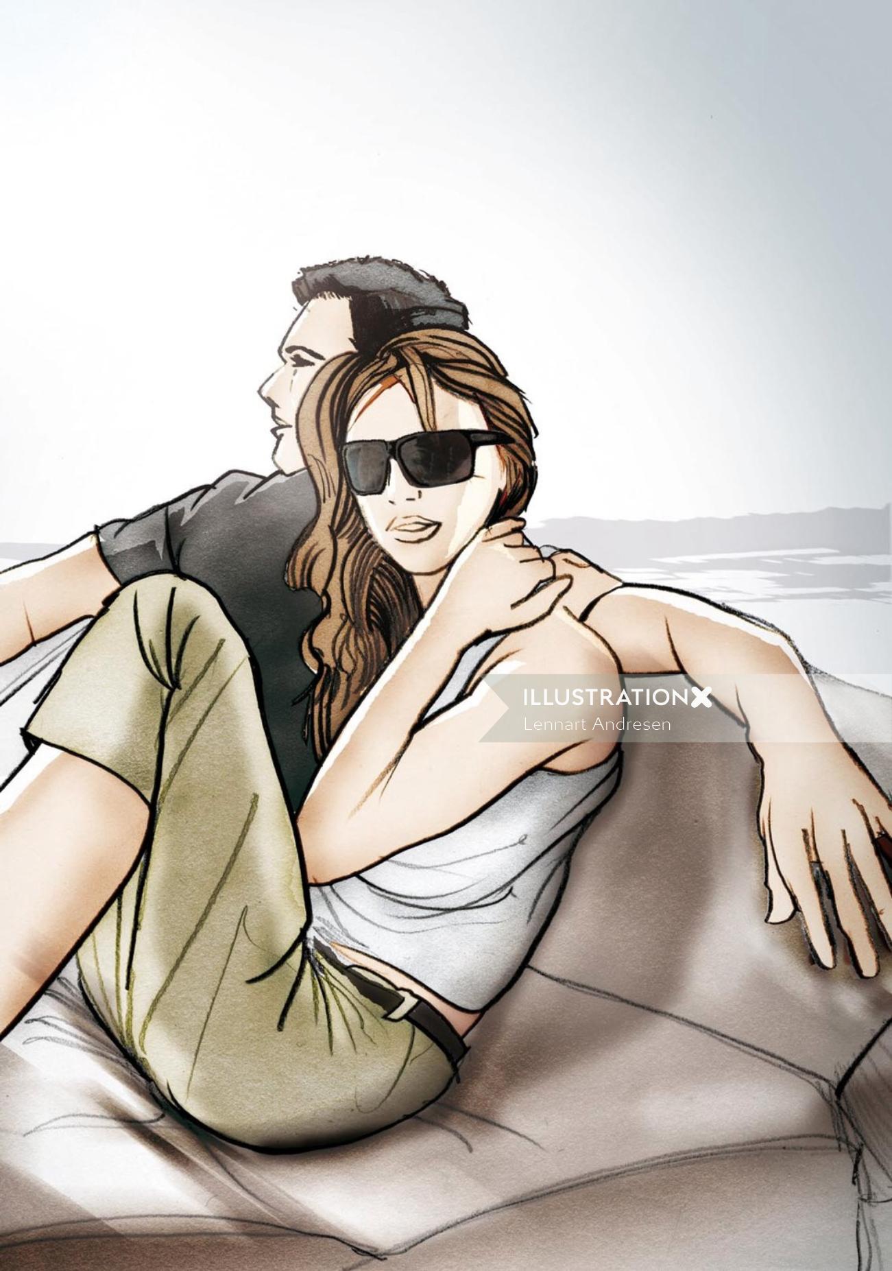 Storyboard of Happy couple enjoyng beach ride