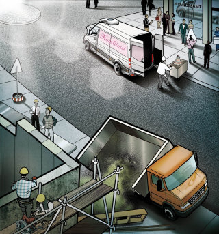 Ilustración de guión gráfico del lugar de construcción.
