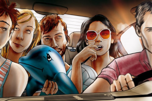 Storyboard of teenagers enjoying in car
