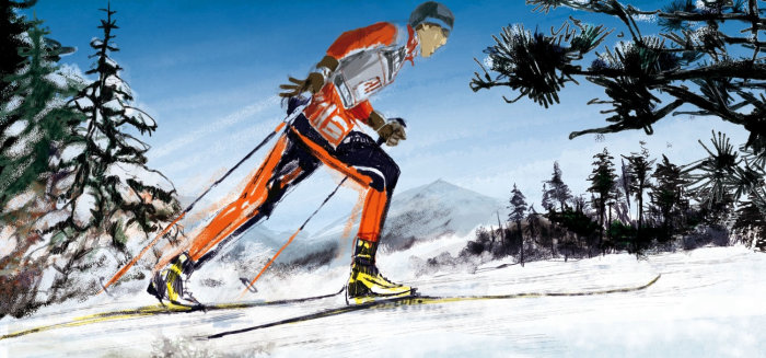 Illustration of man skiing
