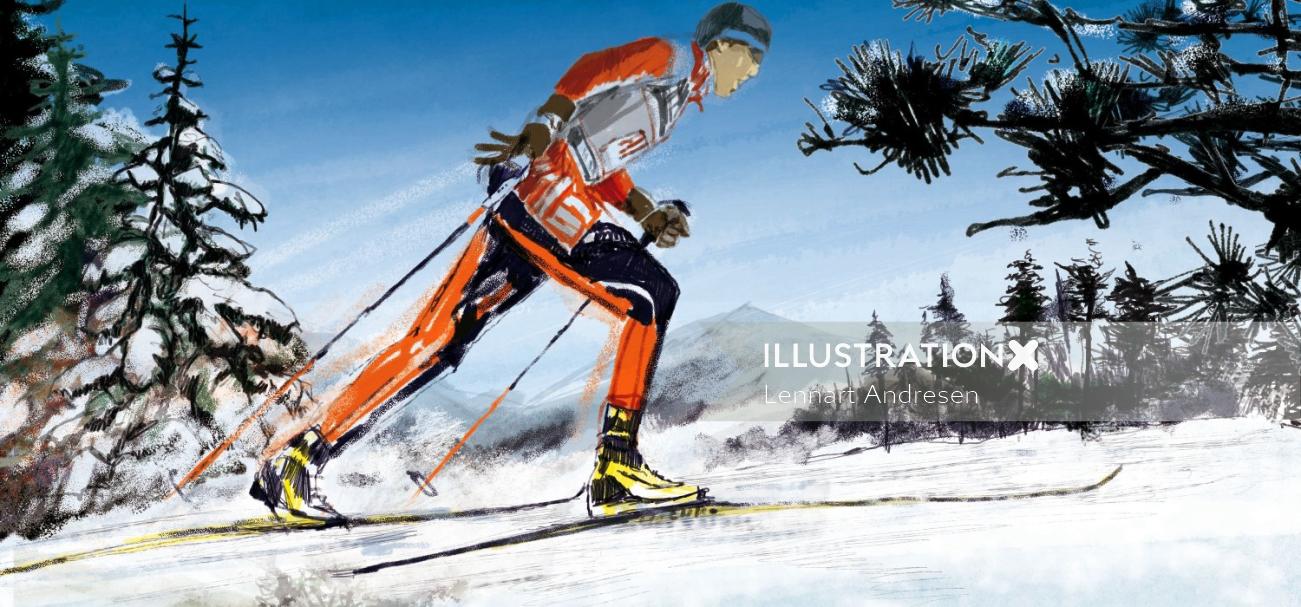 Ilustración del hombre esquiando