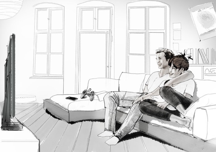 Illustration of couple watching Television
