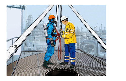 Storyboard of a man suiting up for Oil rig
