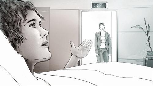 Storyboard of woman on the bed
