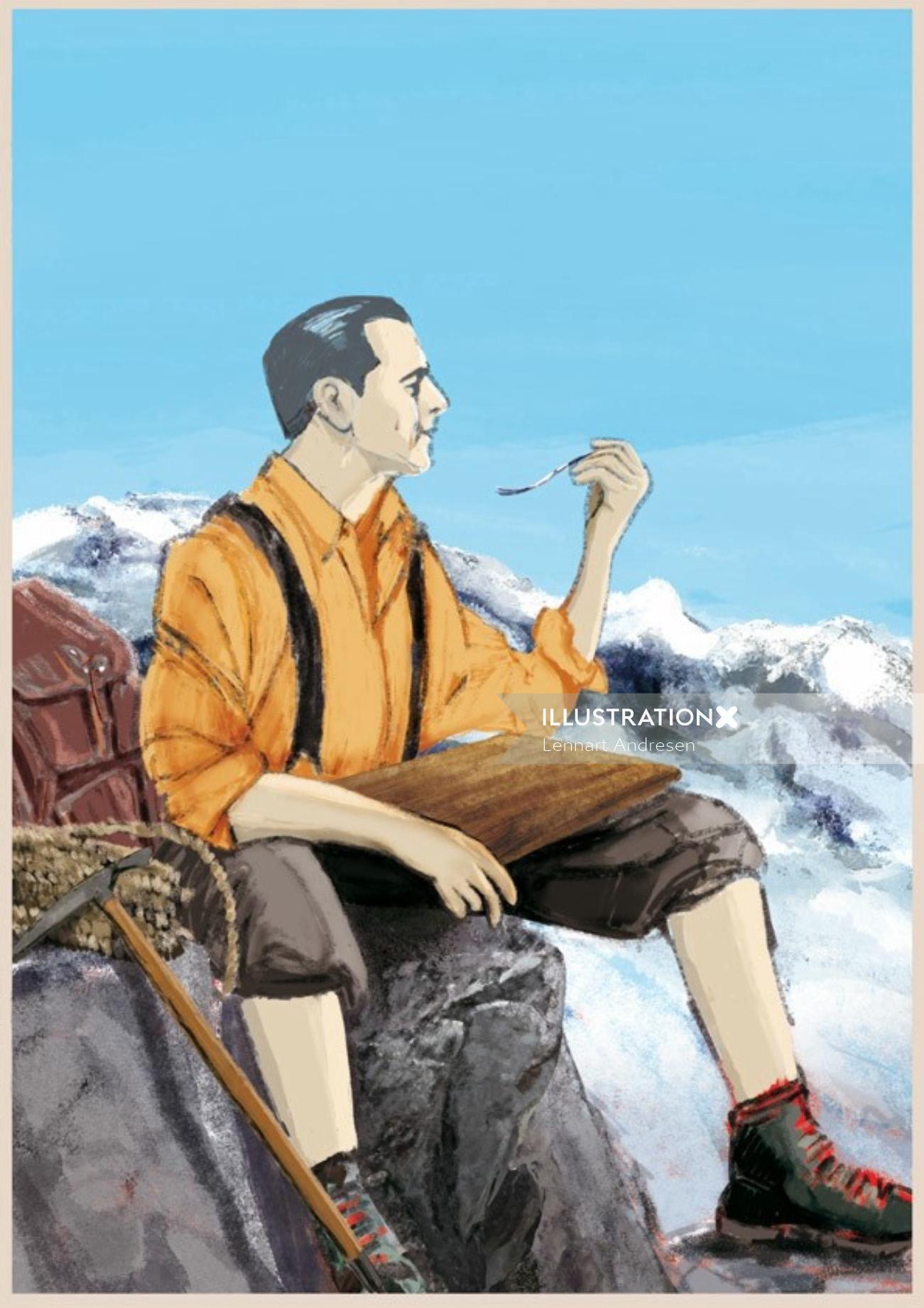 Hombre sentado en la montaña
