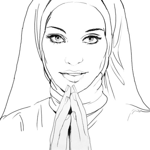 Line art of Beautiful Nun
