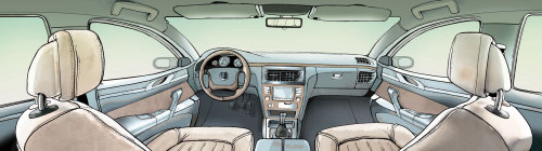 Ilustração técnica do interior do carro