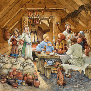 Comerciantes Russos pela arte histórica em aquarela viking
