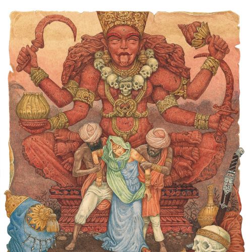watercolor of goddess Kali in a sitting position
