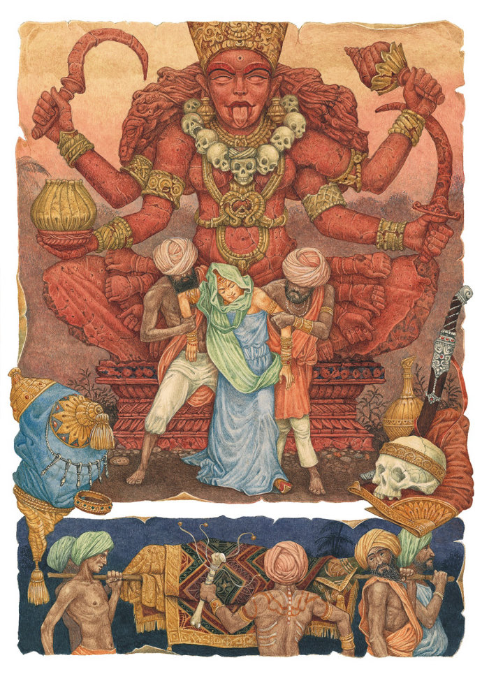aquarela da deusa Kali em uma posição sentada