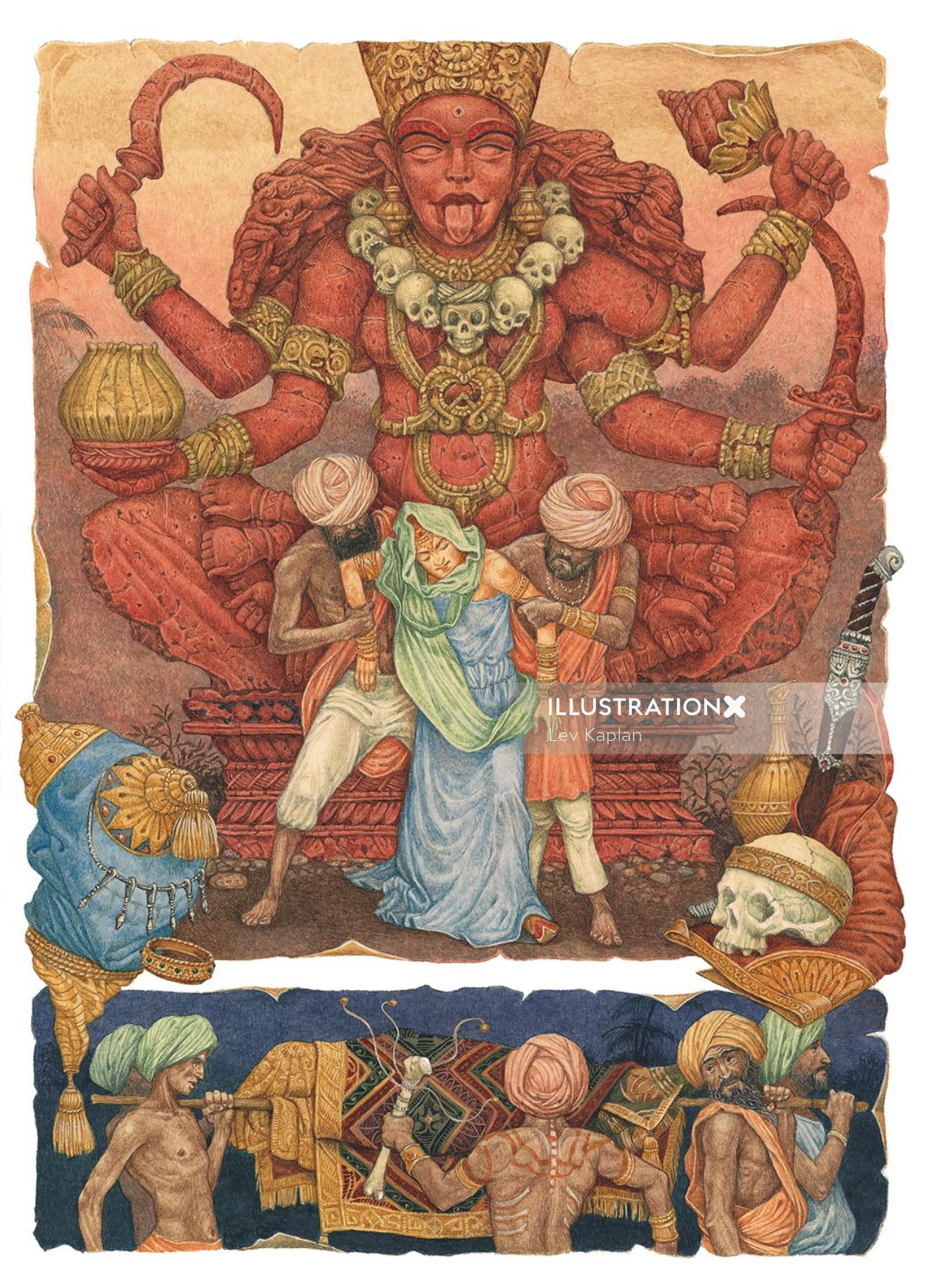 watercolor of goddess Kali in a sitting position