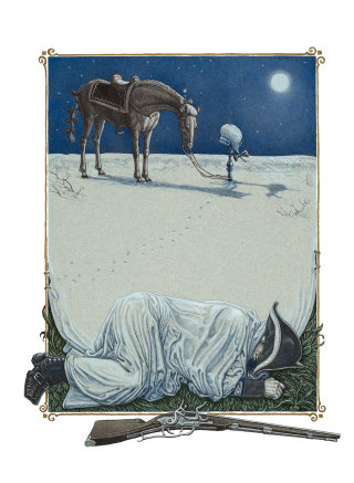 月明かりの下で眠る男性のイラスト