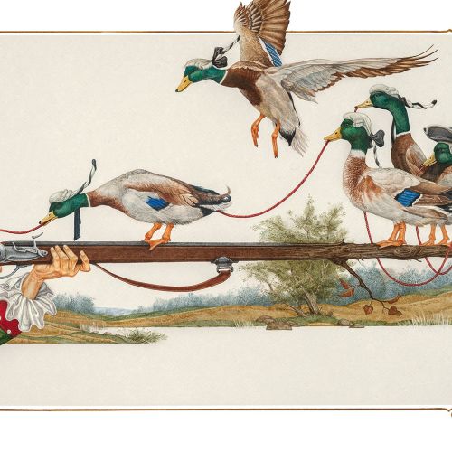Birds on gun retro illustration 
