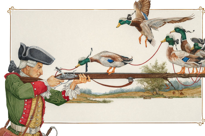 Birds on gun retro illustration 
