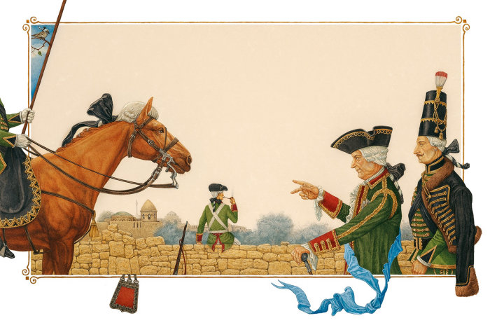 Ilustração em aquarela de cavalo e pessoas