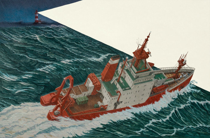 Ilustração de barco se afogando