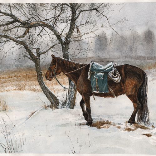 Vintage illustration of Horse in snow by