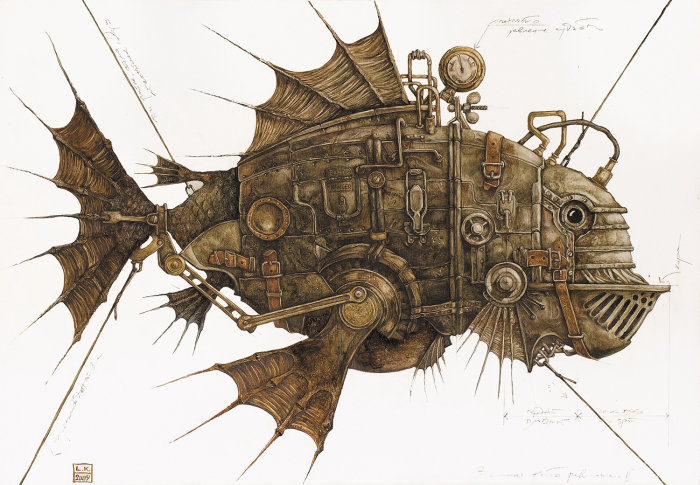 Ilustração de peixe steampunk