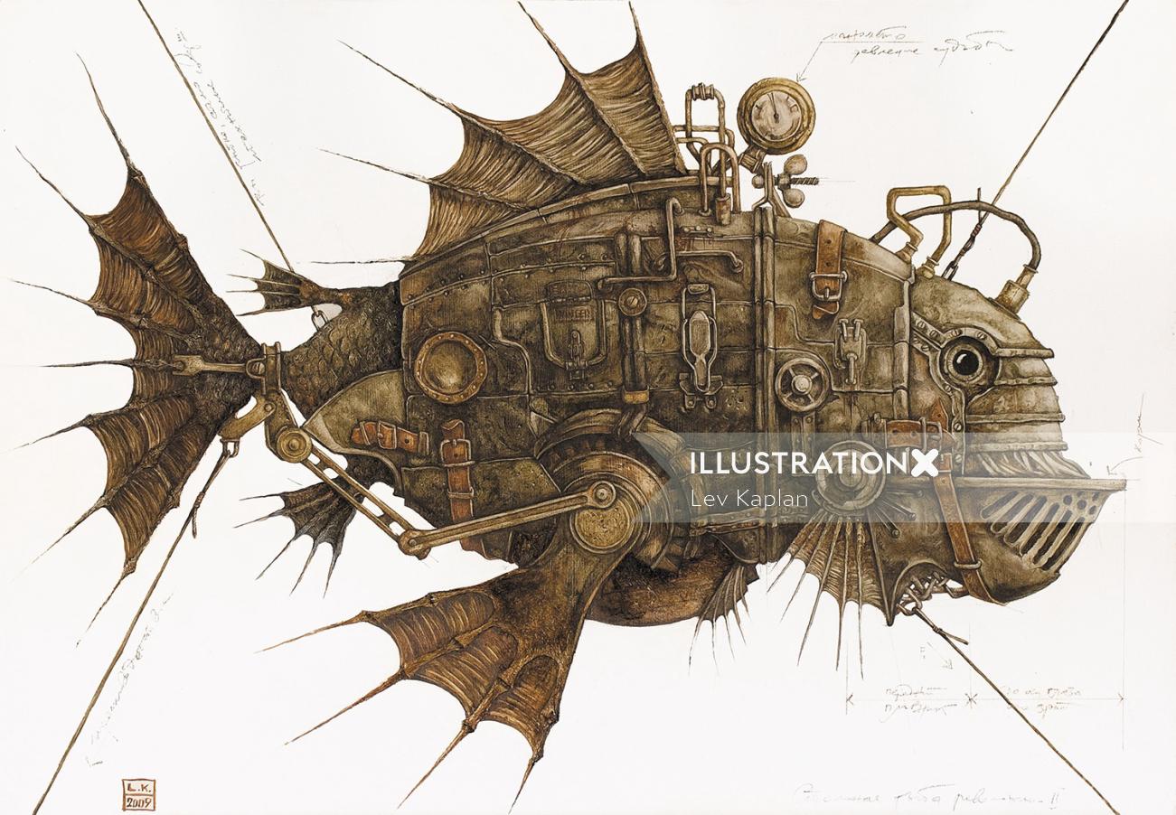 Steampunk fish illustration