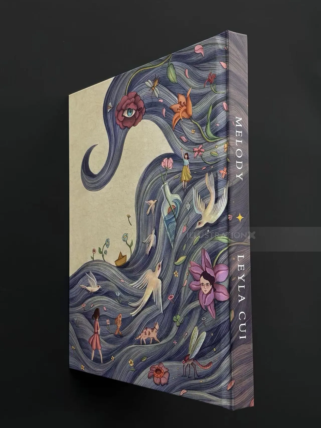 Artbook cover featuring flowing hair, fish, and flowers by Leyla Cui