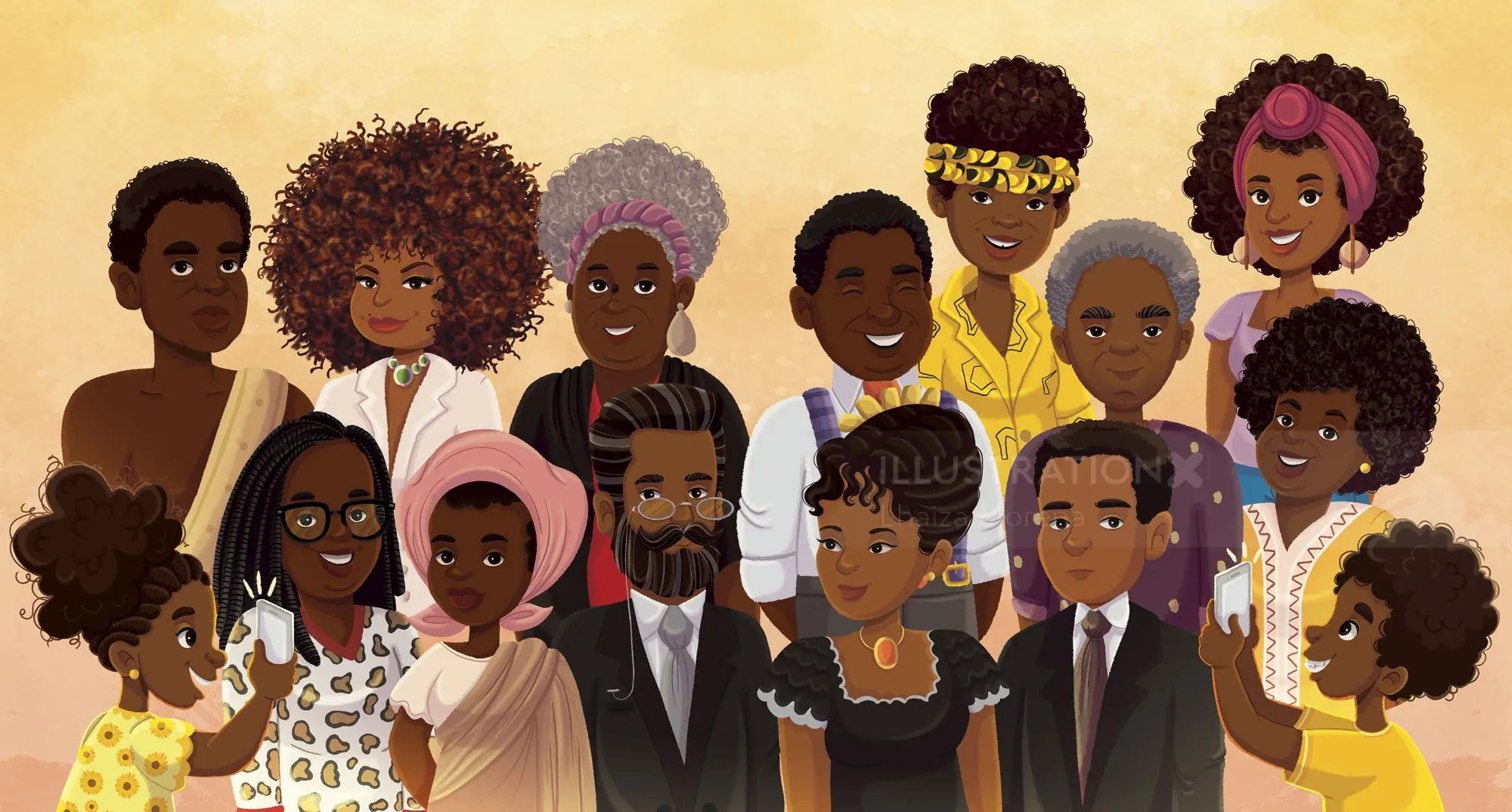 Illustration of thirteen black Brazilian personalities by Lhaiza Morena