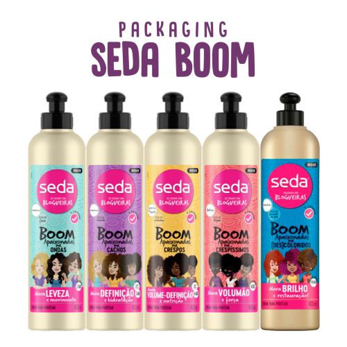Hair product packaging design by Lhaiza Morena for Seda Boom line
