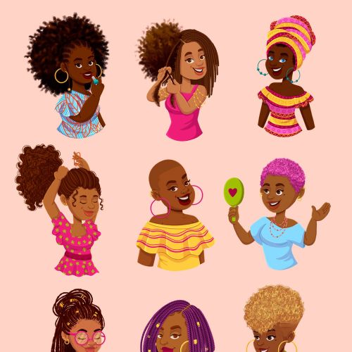 Diverse women with different hairstyles celebrating beauty, by Lhaiza Morena