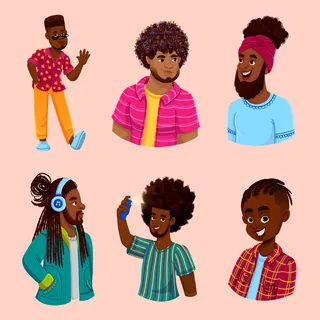 Illustrations of six diverse people with different hairstyles by Lhaiza Morena
