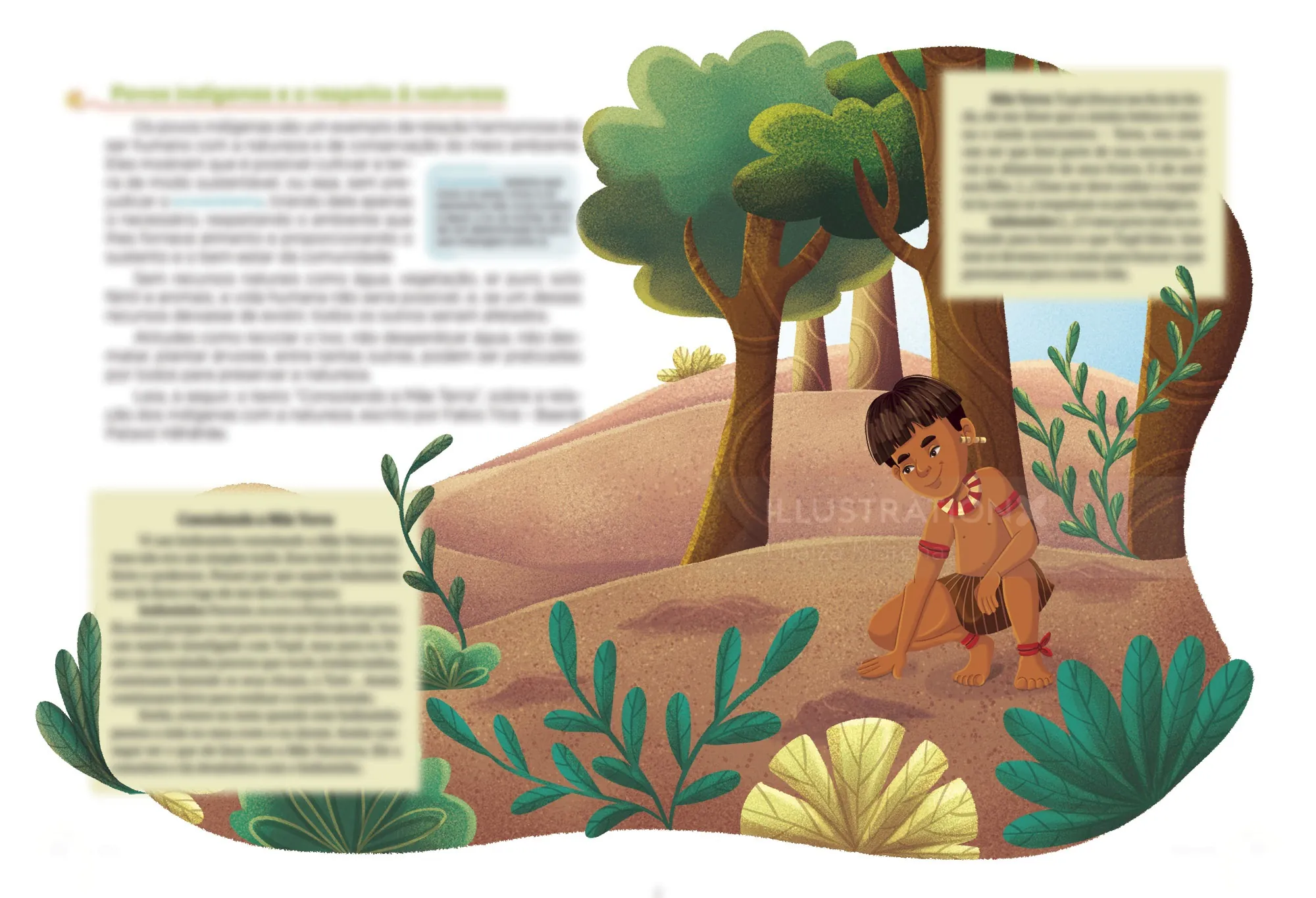 Illustration of a child sitting in a forest clearing by Lhaiza Morena