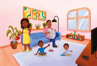 Lhaiza Morena painting of family with children playing in living room