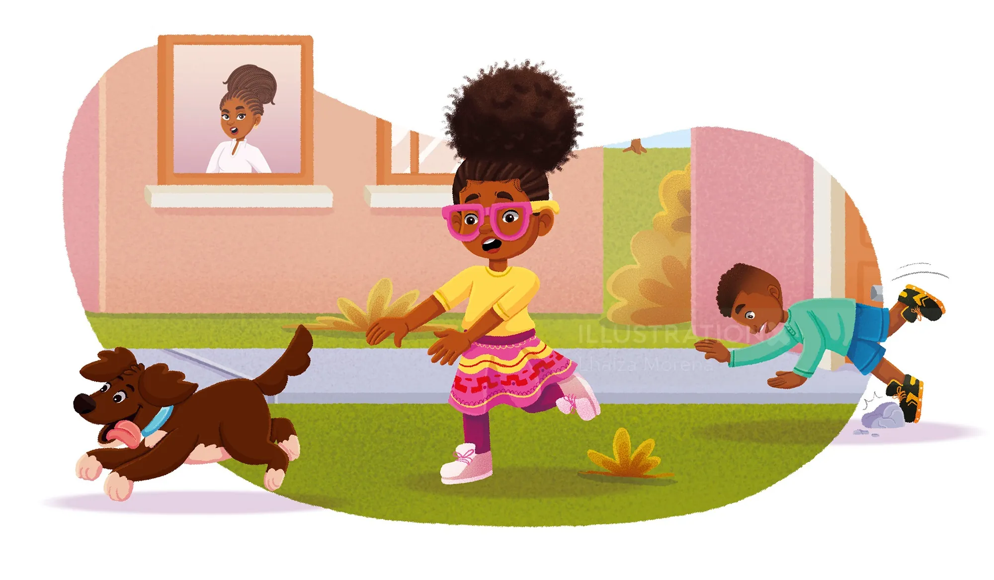 Children playing with a brown dog outdoors by Lhaiza Morena