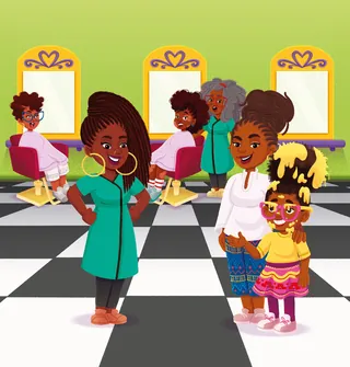 Illustration of diverse women and girl at hair salon by Lhaiza Morena