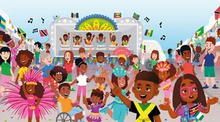 Vibrant carnival celebration with diverse joyful children by Lhaiza Morena