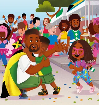 Children happily reunite at school, illustrated by Lhaiza Morena