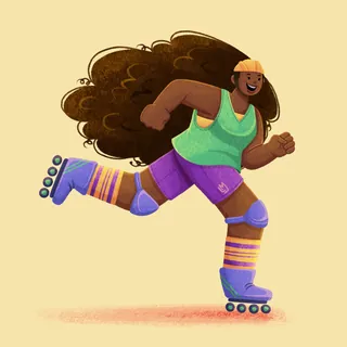Roller skating woman with long hair and protective gear by Lhaiza Morena