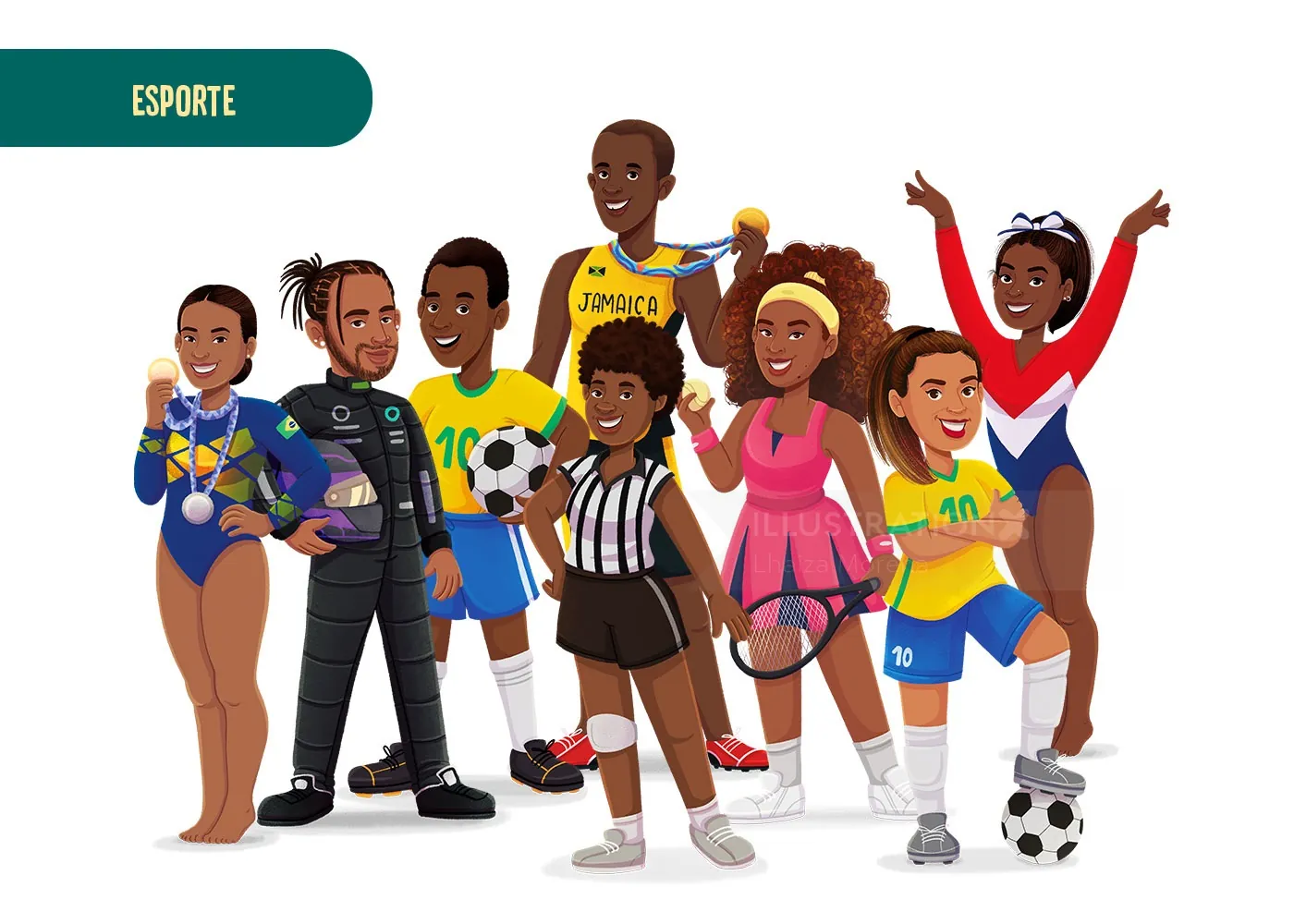 Illustration of diverse athletes in various sports uniforms and gear.